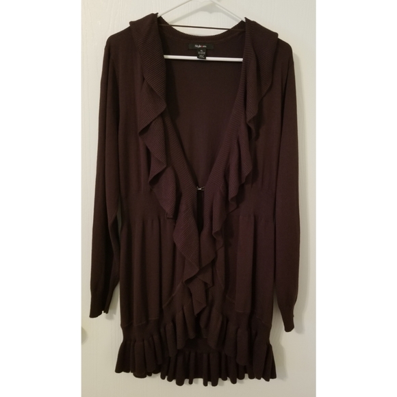 Brown Ruffle Cardigan Xl Style Co 